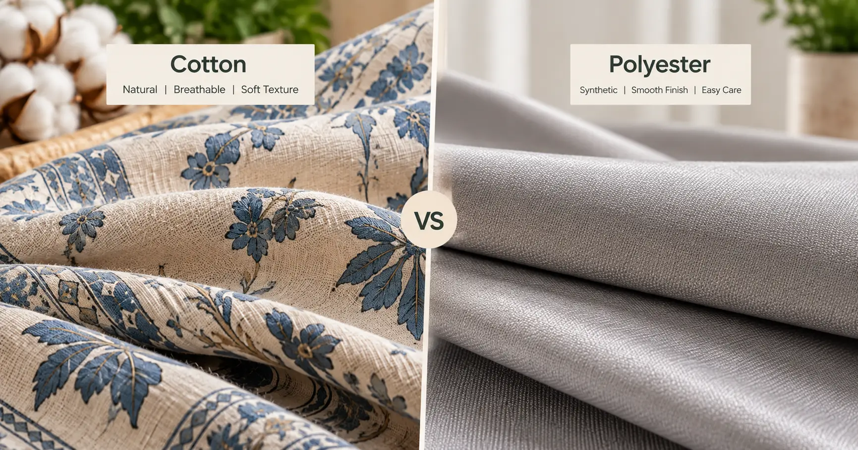Cotton and polyester furnishing fabrics compared by texture
