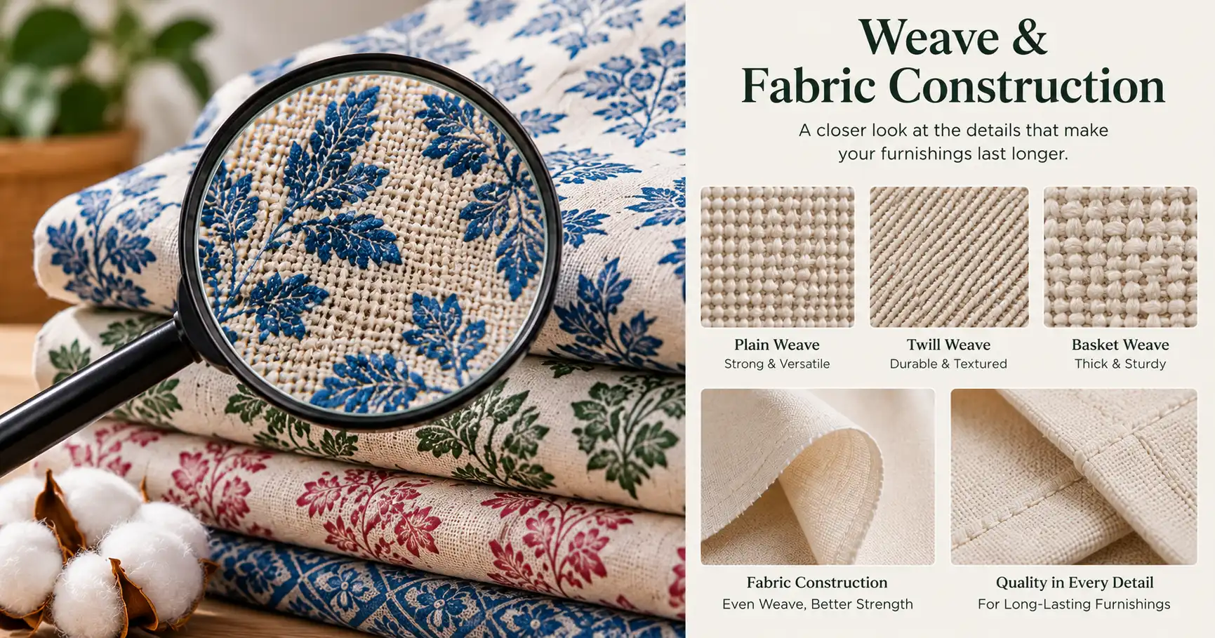 Furnishing fabric weave and construction close-up