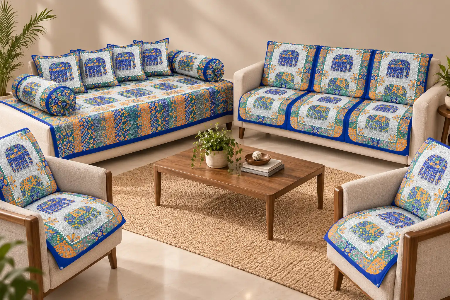 SkyKross Diwan Set and Sofa Cover Room Set