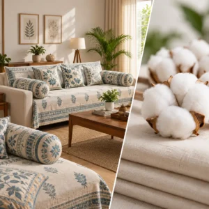 Premium cotton home furnishing with sofa and coordinated cushions