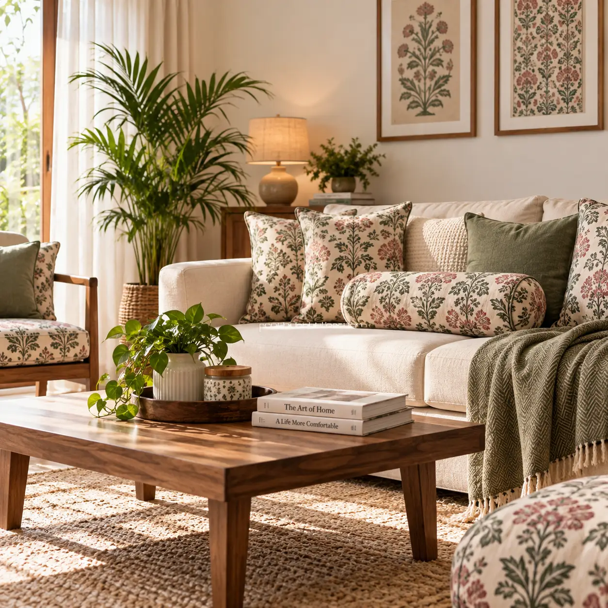 Stylish Indian living room with cushions and home furnishings
